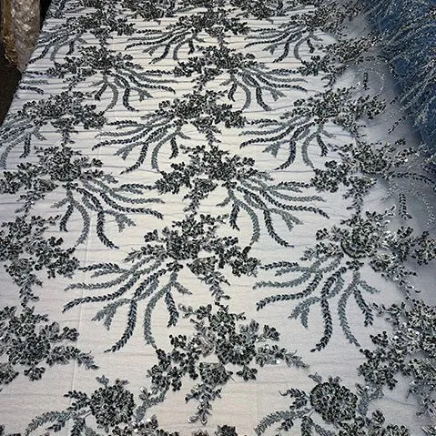 Handmade Floral Luxury Flowers Sequins Beaded Mesh Lace