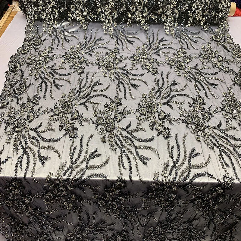 Handmade Floral Luxury Flowers Sequins Beaded Mesh Lace