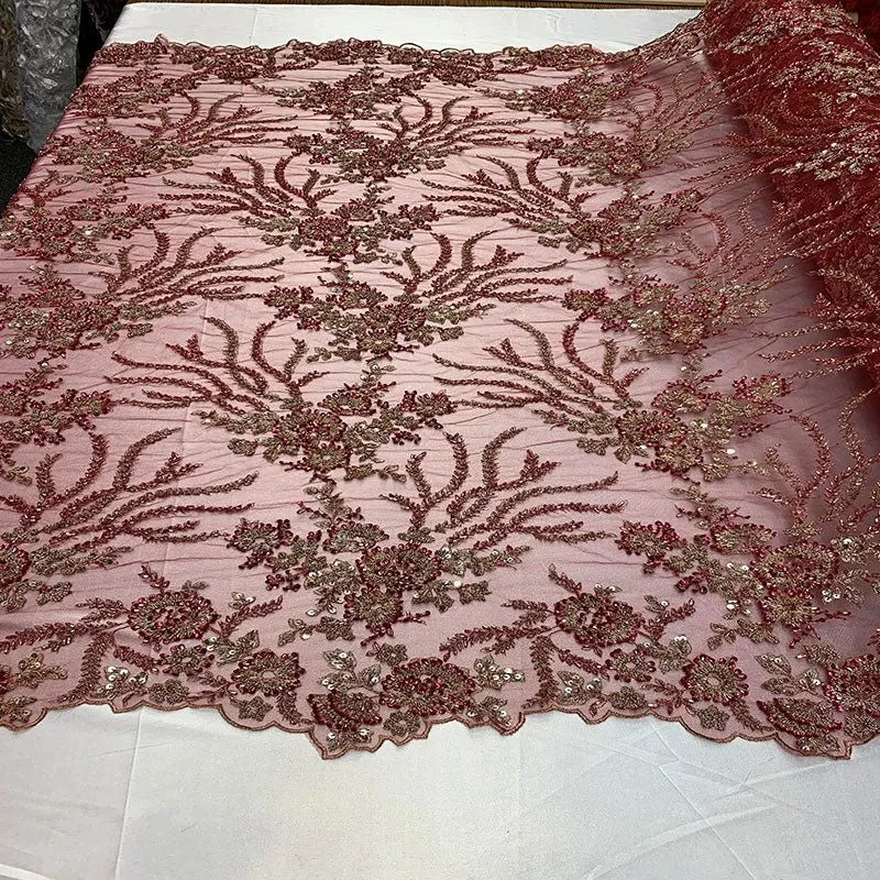 Handmade Floral Luxury Flowers Sequins Beaded Mesh Lace