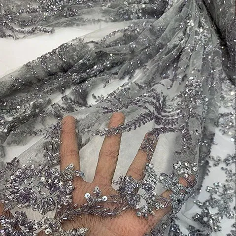 Handmade Floral Luxury Flowers Sequins Beaded Mesh Lace