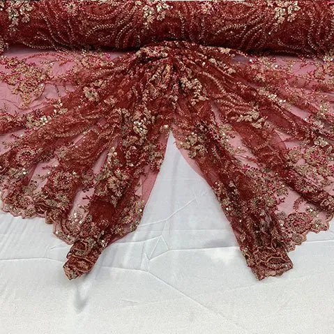 Handmade Floral Luxury Flowers Sequins Beaded Mesh Lace
