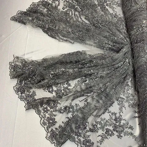Handmade Floral Luxury Flowers Sequins Beaded Mesh Lace