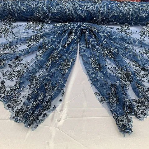 Handmade Floral Luxury Flowers Sequins Beaded Mesh Lace