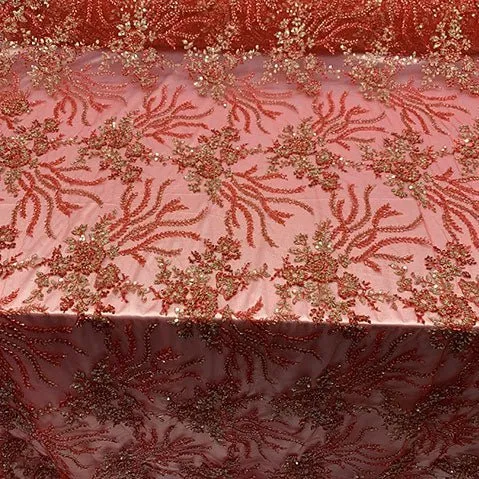 Handmade Floral Luxury Flowers Sequins Beaded Mesh Lace