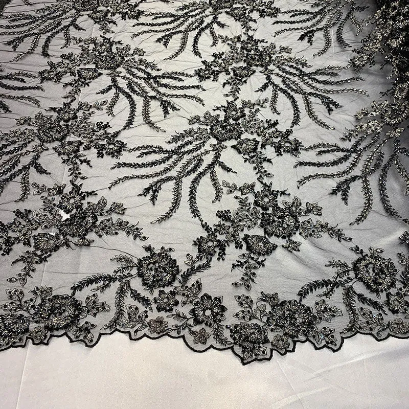Handmade Floral Luxury Flowers Sequins Beaded Mesh Lace