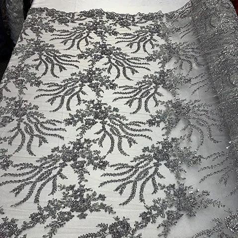 Handmade Floral Luxury Flowers Sequins Beaded Mesh Lace