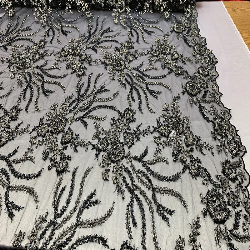 Handmade Floral Luxury Flowers Sequins Beaded Mesh Lace