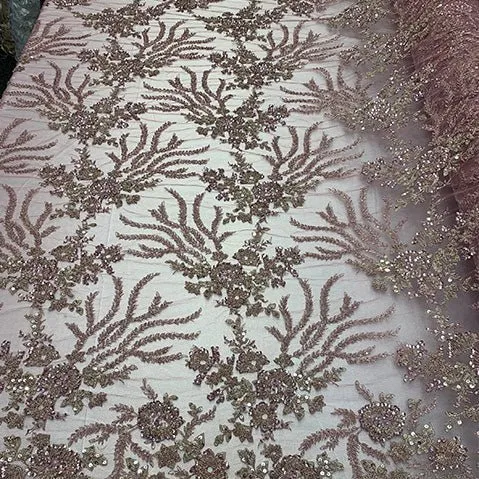 Handmade Floral Luxury Flowers Sequins Beaded Mesh Lace