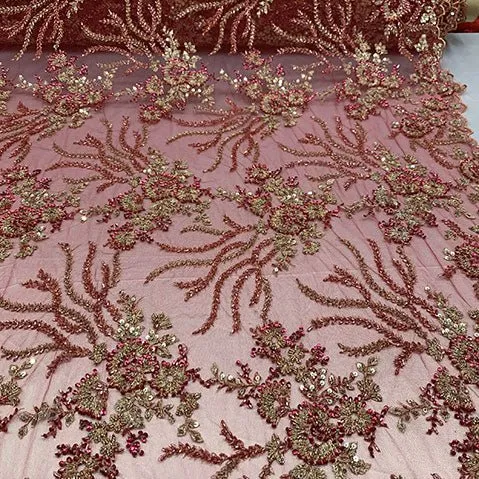 Handmade Floral Luxury Flowers Sequins Beaded Mesh Lace