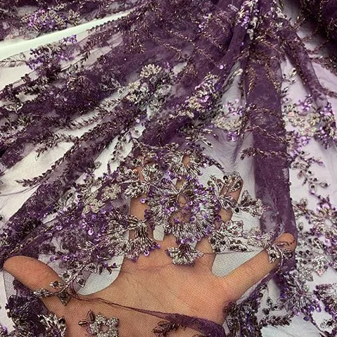 Handmade Floral Luxury Flowers Sequins Beaded Mesh Lace