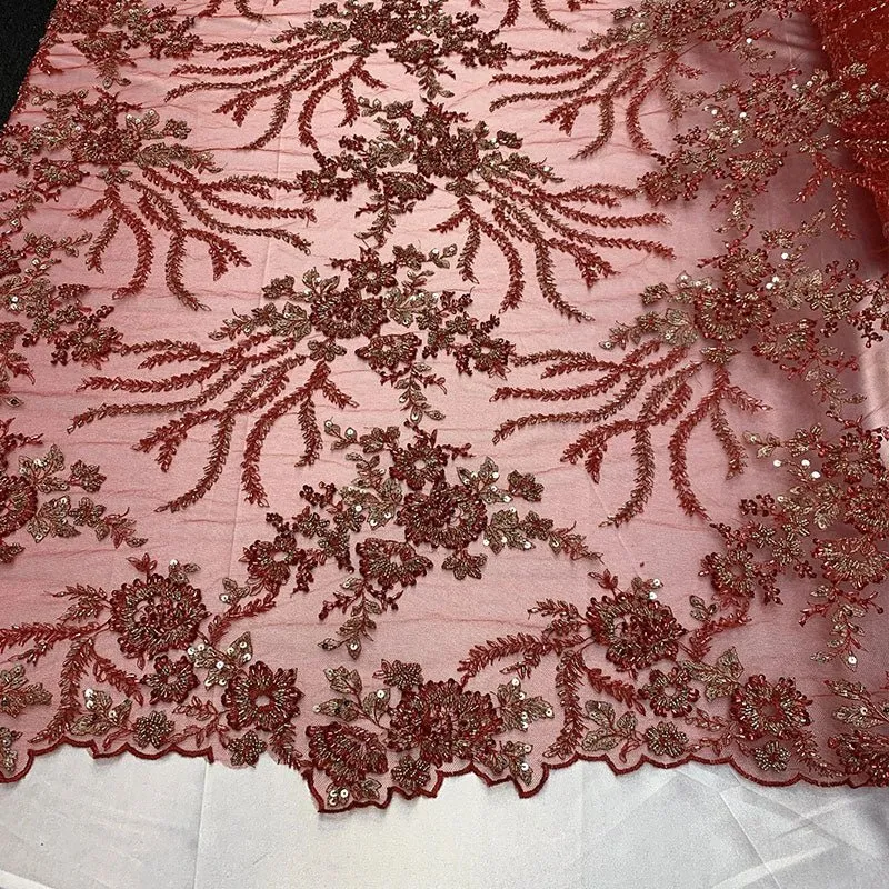 Handmade Floral Luxury Flowers Sequins Beaded Mesh Lace