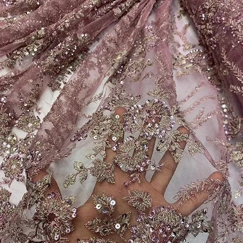 Handmade Floral Luxury Flowers Sequins Beaded Mesh Lace