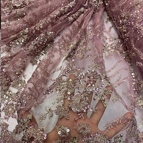 Handmade Floral Luxury Flowers Sequins Beaded Mesh Lace