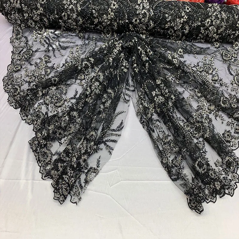 Handmade Floral Luxury Flowers Sequins Beaded Mesh Lace