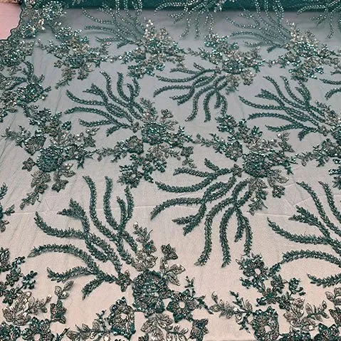 Handmade Floral Luxury Flowers Sequins Beaded Mesh Lace