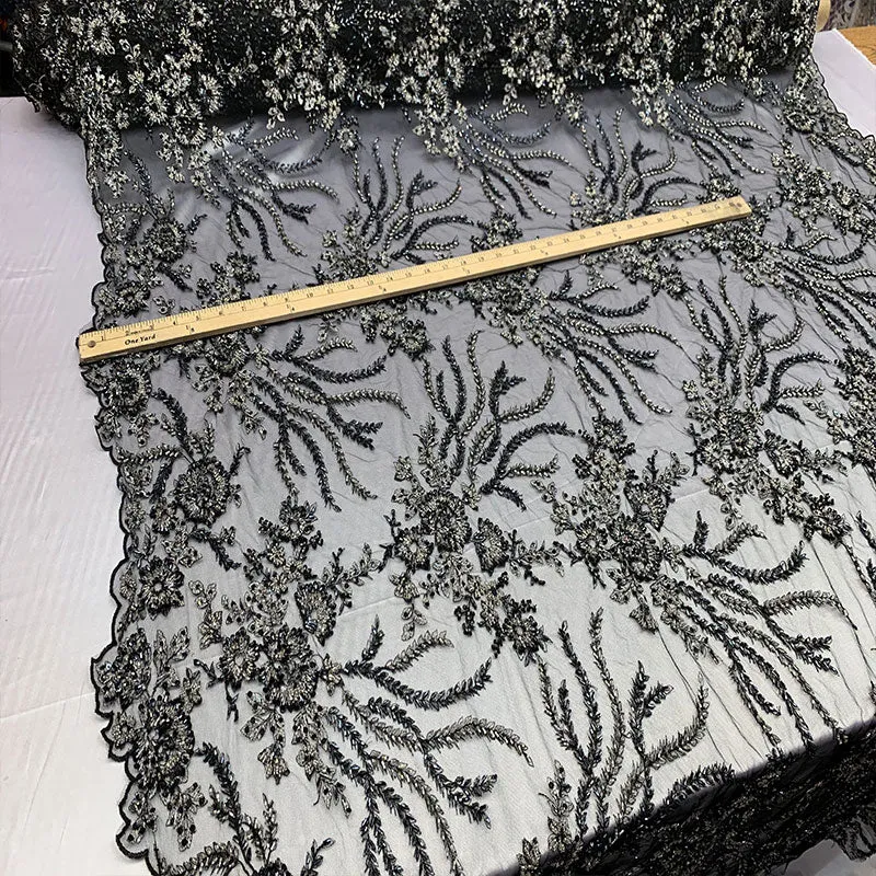Handmade Floral Luxury Flowers Sequins Beaded Mesh Lace