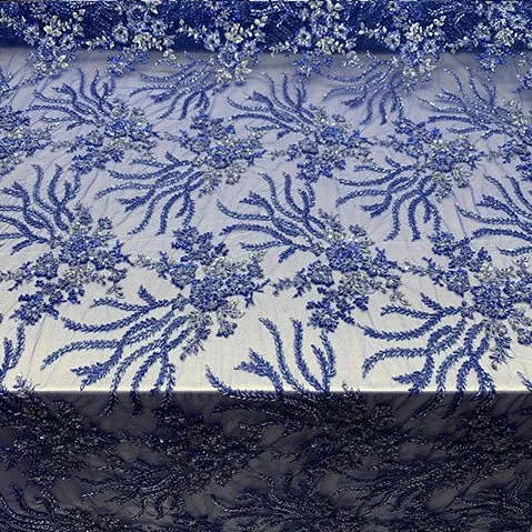 Handmade Floral Luxury Flowers Sequins Beaded Mesh Lace