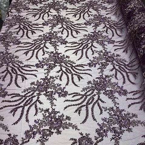Handmade Floral Luxury Flowers Sequins Beaded Mesh Lace
