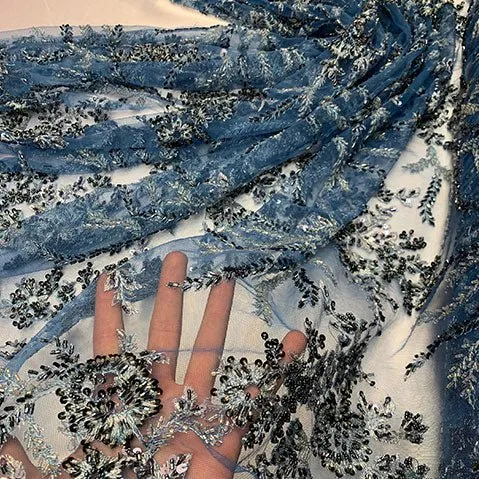 Handmade Floral Luxury Flowers Sequins Beaded Mesh Lace