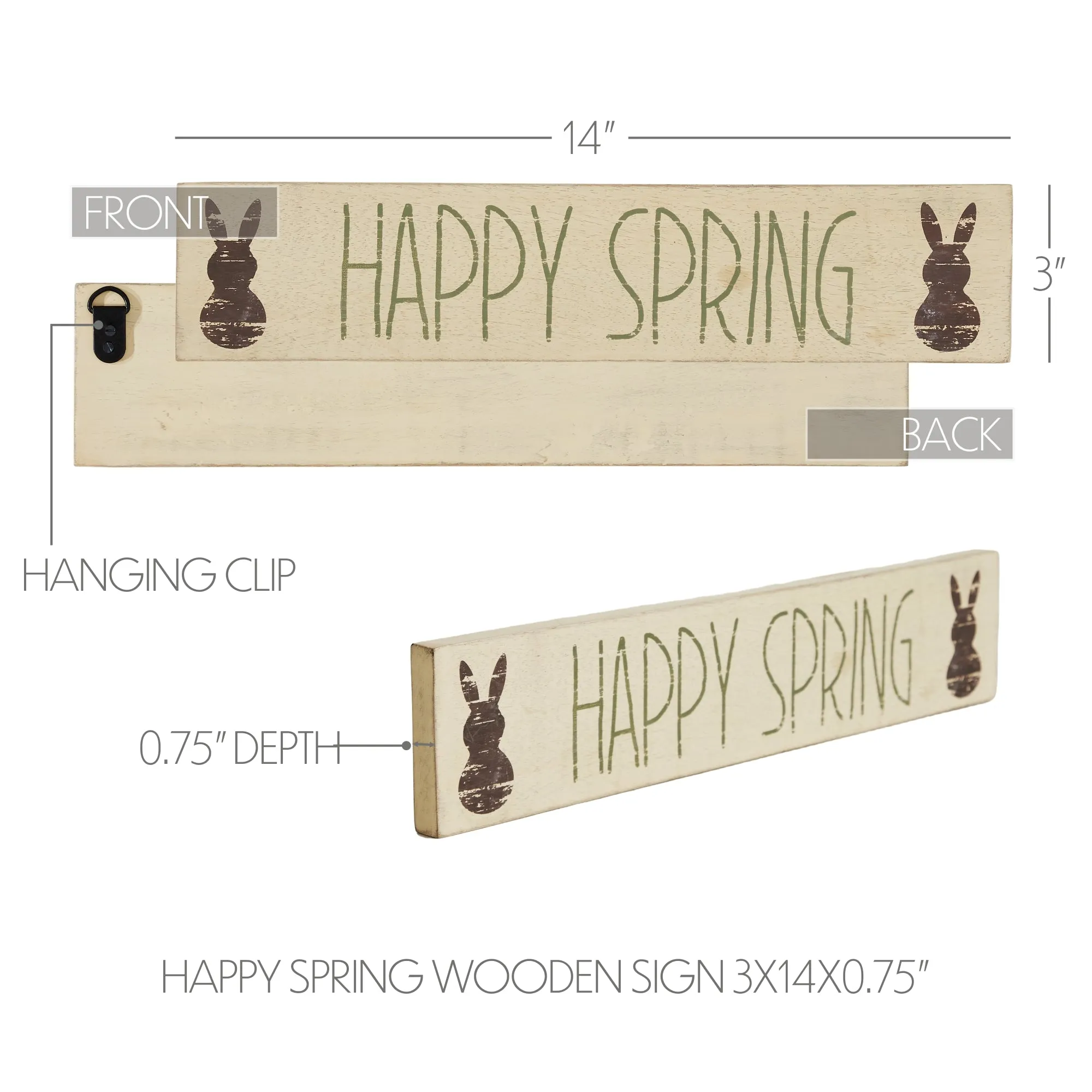 Happy Spring Wooden Sign 3x14