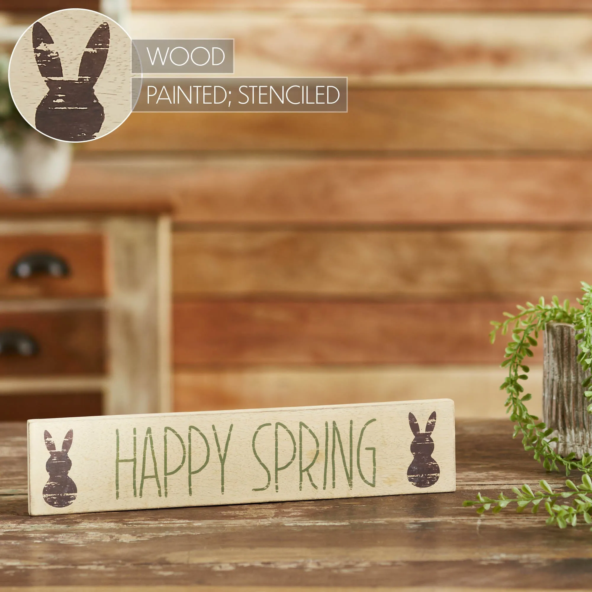 Happy Spring Wooden Sign 3x14