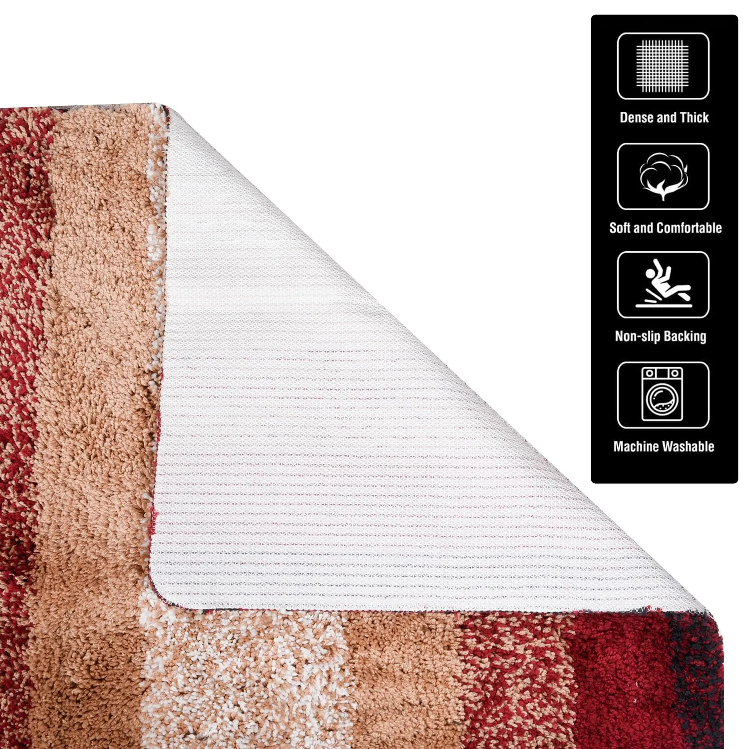 Heart Home Carpet | Shaggy Carpet for Living Room | Fluffy Carpet for Bedroom | Maroon Patta Rainbow Carpet | Floor Carpet Rug | Non-Slip Bedside Rug | 3x5 Feet | Cream
