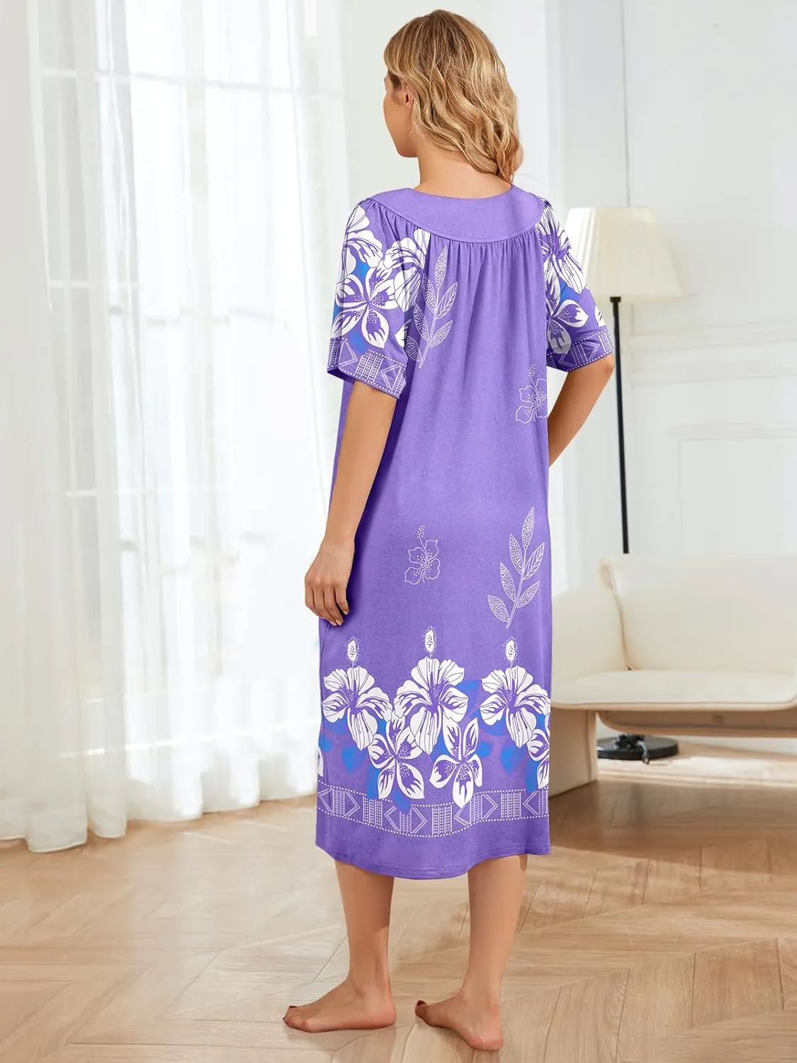 House Dresses for Women with Pockets Moo Moo Nightgown Short Sleeve Mumu Dress Lounge Dress S-3XL