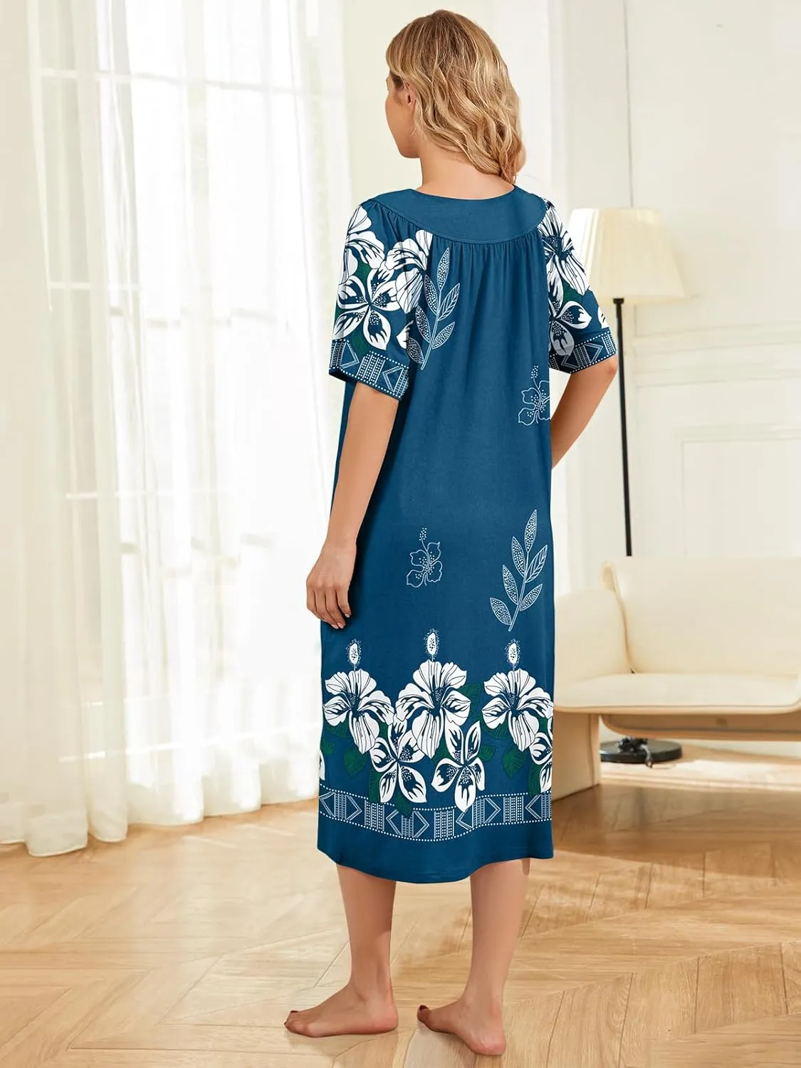 House Dresses for Women with Pockets Moo Moo Nightgown Short Sleeve Mumu Dress Lounge Dress S-3XL