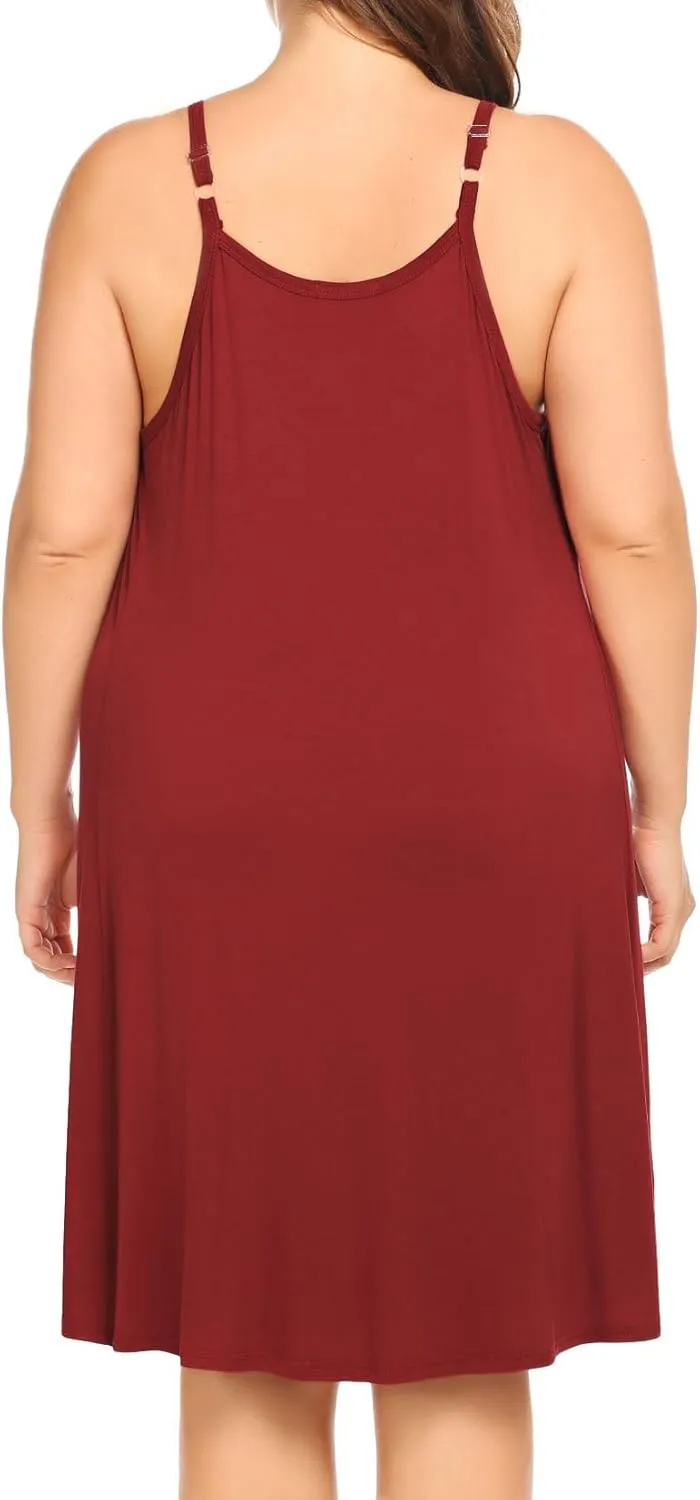 IN'VOLAND Womens Plus Size Nightgown Sleeveless Sleepwear Sleep Tank Chemise Sleepshirts Slip Night Dress (L-5XL)