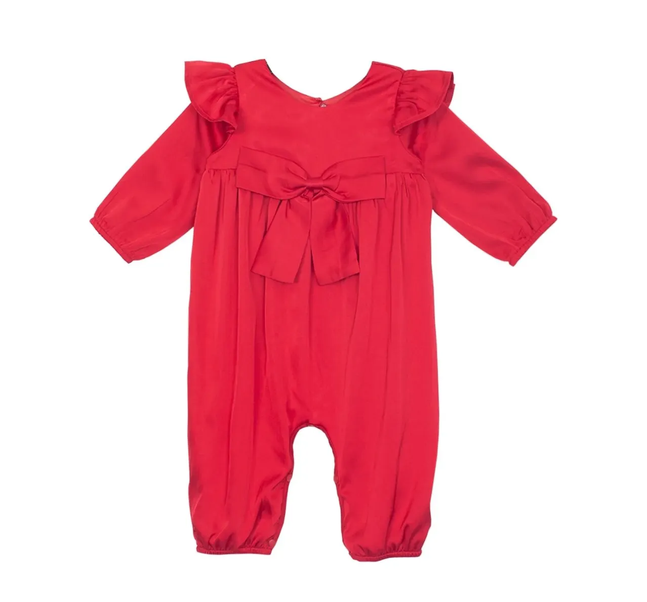 Isobella and Chloe Baby Sweet Scarlett Red Charmeuse Holiday Romper