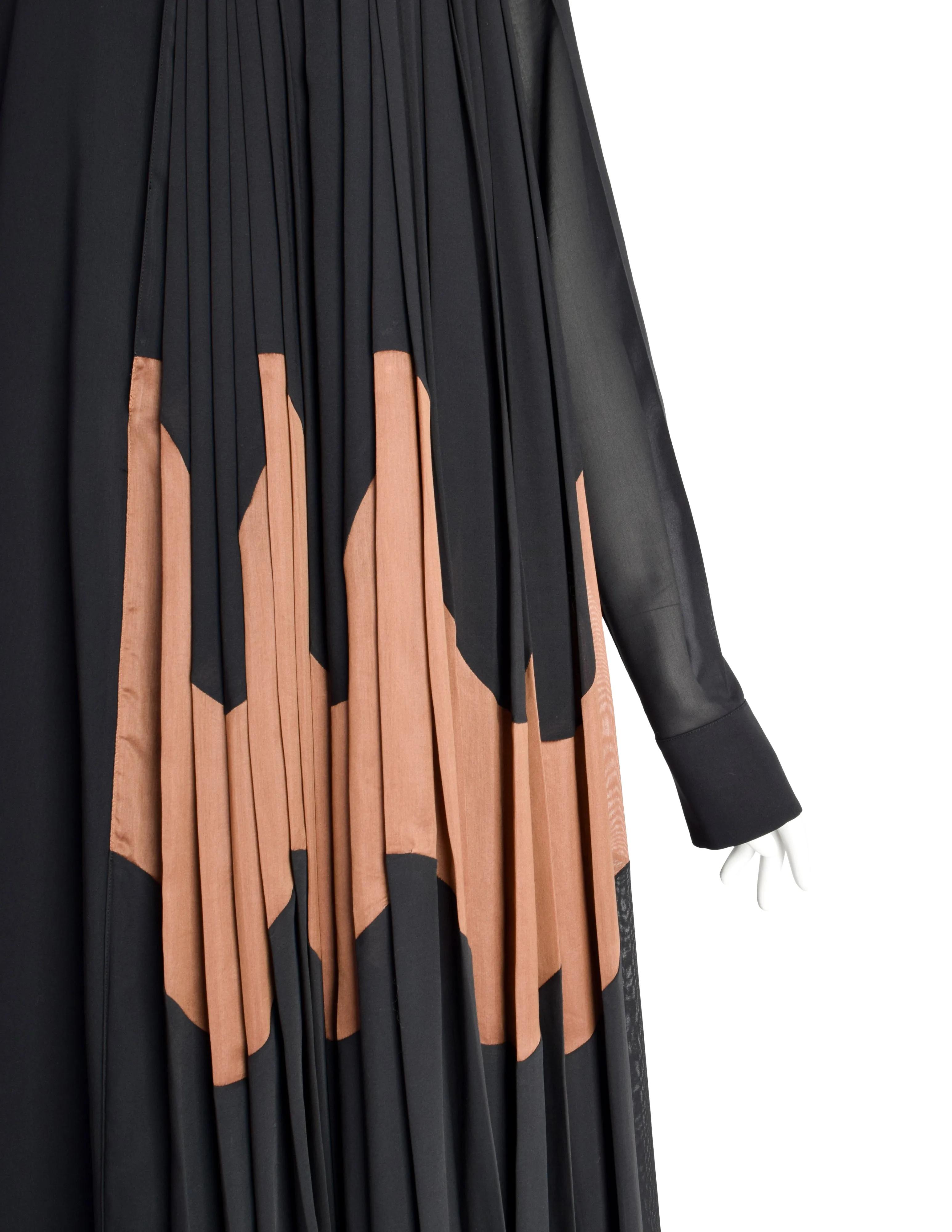 Jil Sander Resort 2020 Black Brown Pleated Panel Shirt Dress