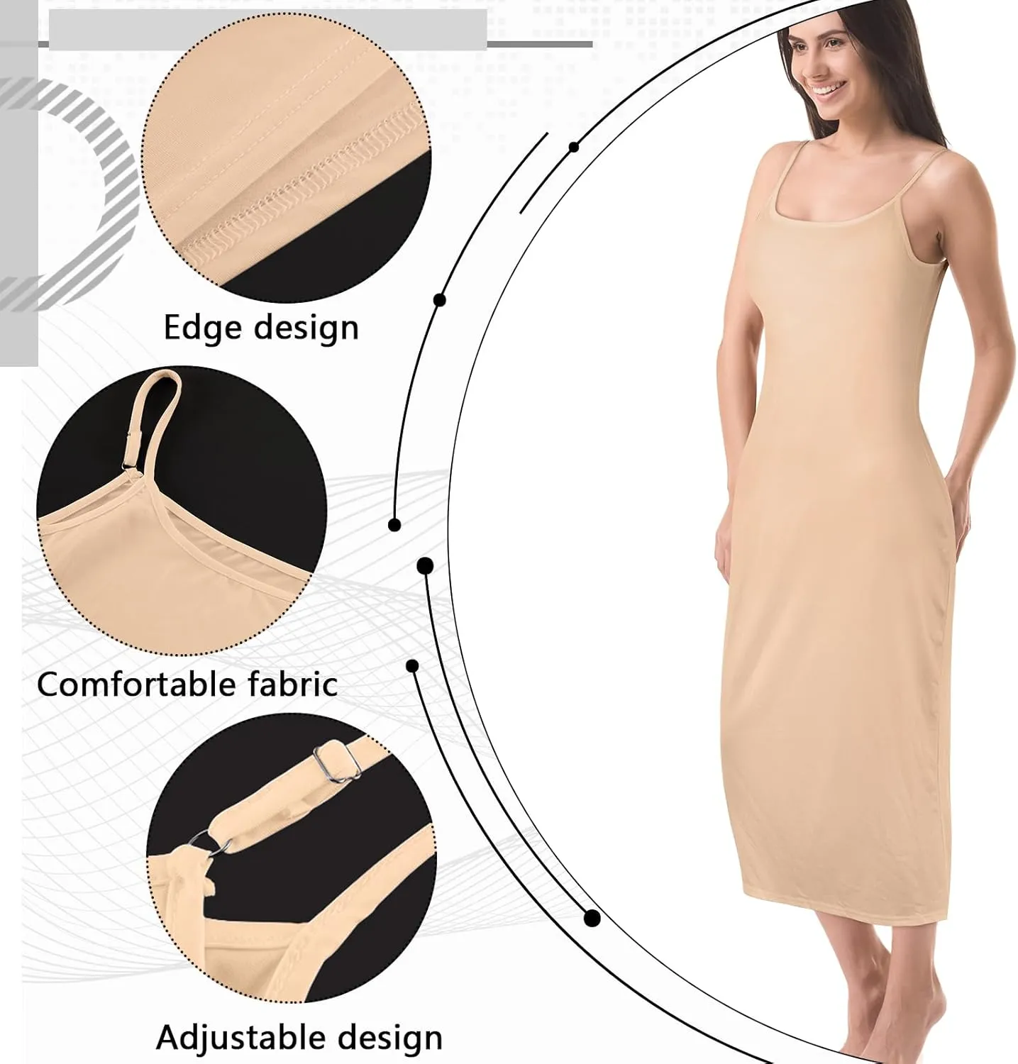 Jiuguva 2 Pcs Full Slip for Under Dresses Adjustable Spaghetti Strap Sleeveless Nightgown Women's Slip Long Dress