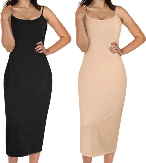 Jiuguva 2 Pcs Full Slip for Under Dresses Adjustable Spaghetti Strap Sleeveless Nightgown Women's Slip Long Dress