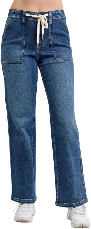 Judy Blue High Rise Drawstring Wide Leg Jeans