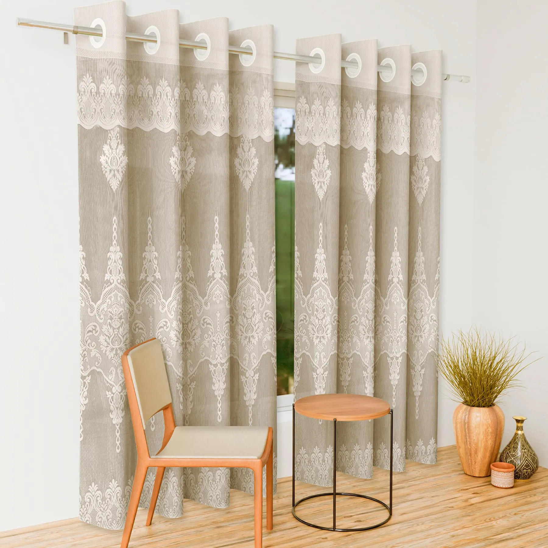 Kuber Industries Door Curtain|Darkening Door Curtains|Premium Drapes for Bedroom|Sheer Curtain with 8 Rings|Parda for Living Room|Net Frill Door Curtain|7 Ft|SY15ZZ|Cream