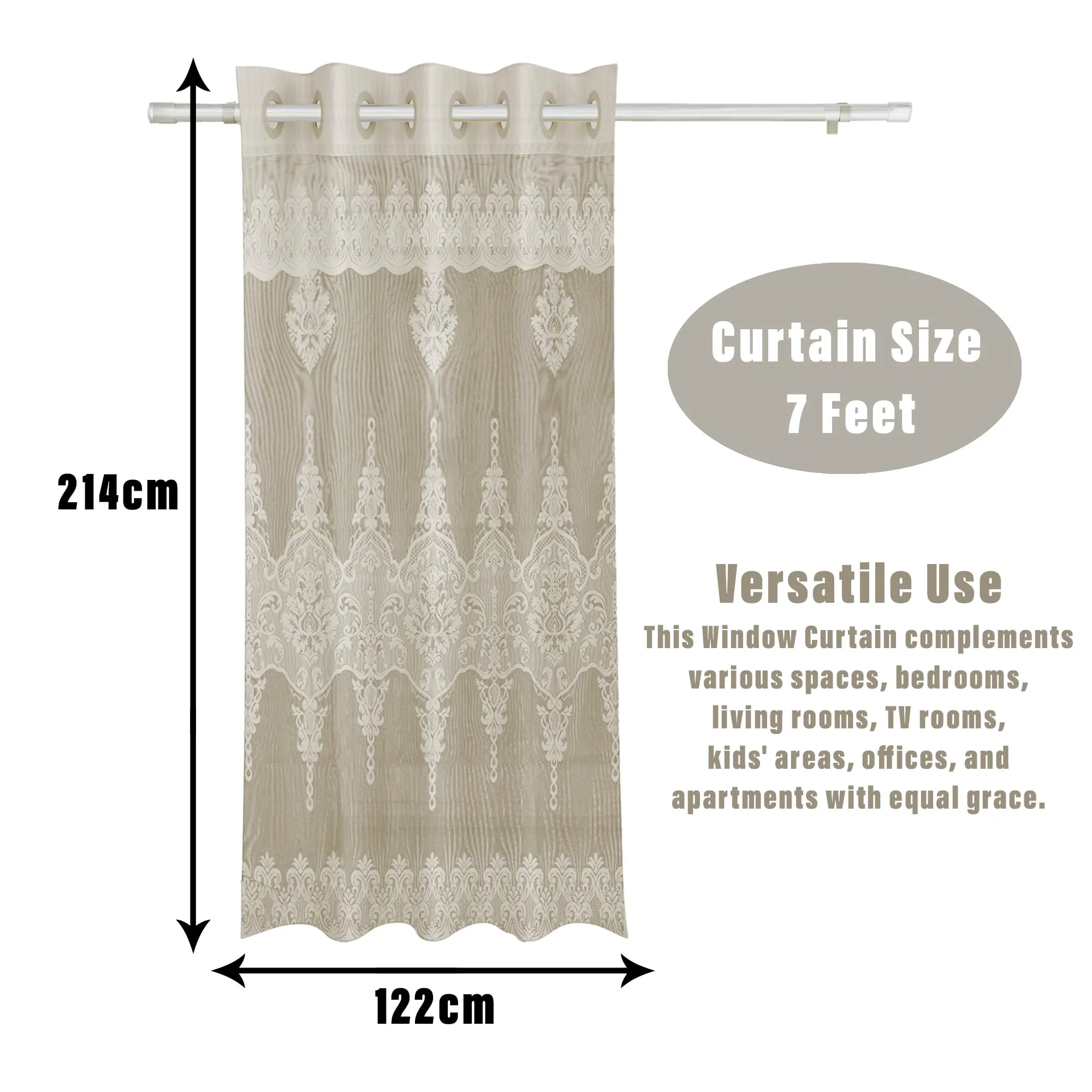 Kuber Industries Door Curtain|Darkening Door Curtains|Premium Drapes for Bedroom|Sheer Curtain with 8 Rings|Parda for Living Room|Net Frill Door Curtain|7 Ft|SY15ZZ|Cream