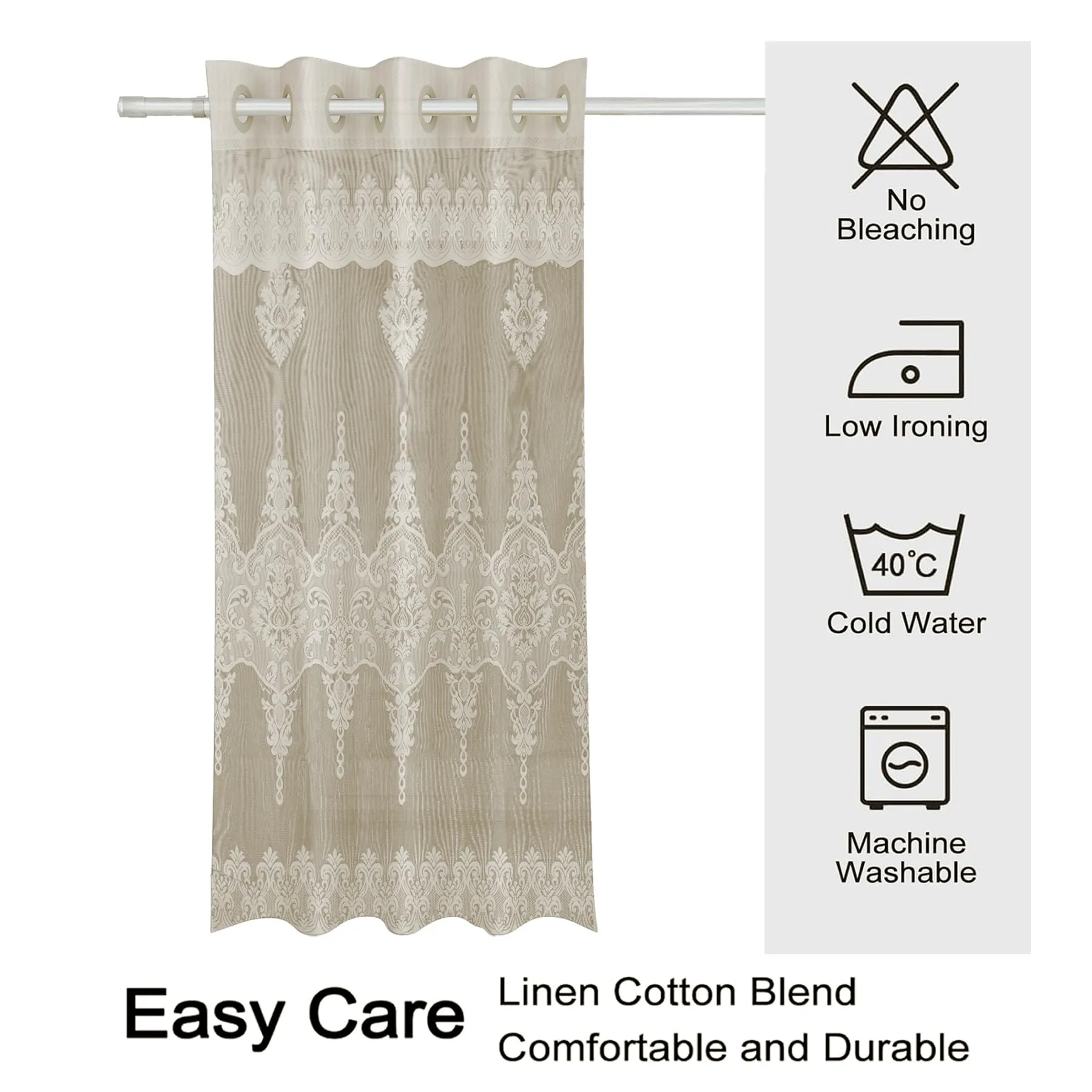 Kuber Industries Door Curtain|Darkening Door Curtains|Premium Drapes for Bedroom|Sheer Curtain with 8 Rings|Parda for Living Room|Net Frill Door Curtain|7 Ft|SY15ZZ|Cream
