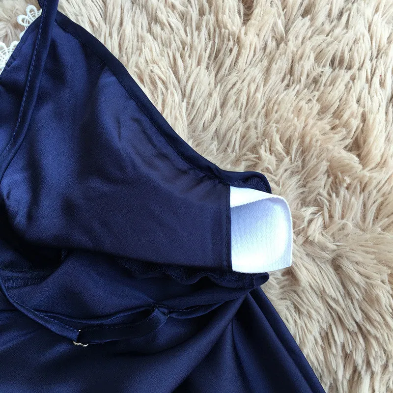 Ladies Sexy Nightdress Silk V-Neck Floral Sleepwear Lingerie Babydoll Nightgown Mini Sleeveless Women Sleepshirt With Padded Bra
