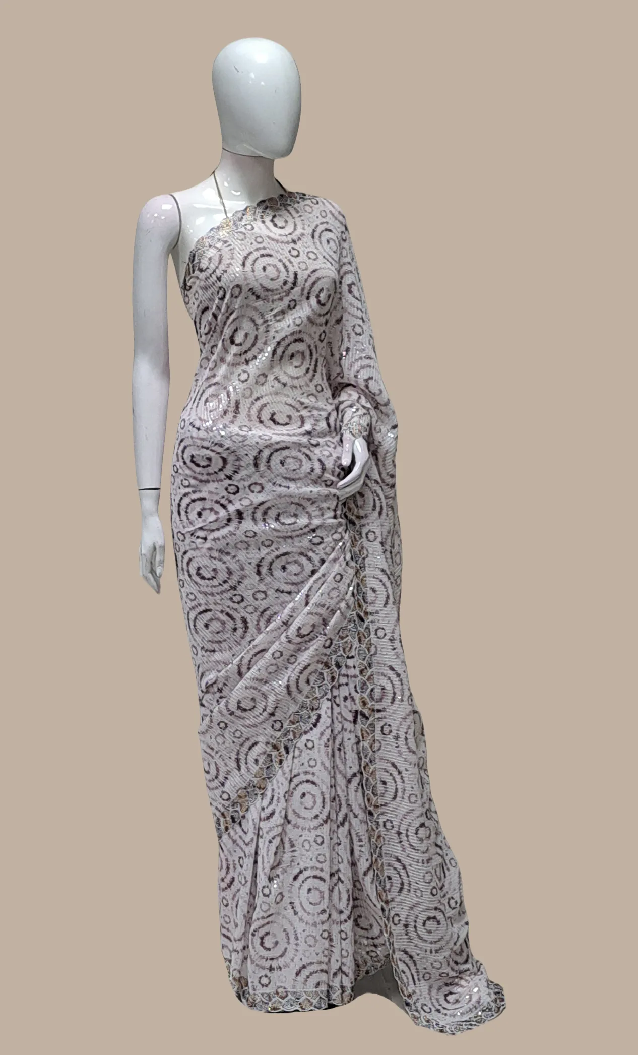 Light Mink Sequin Embroidered Sari