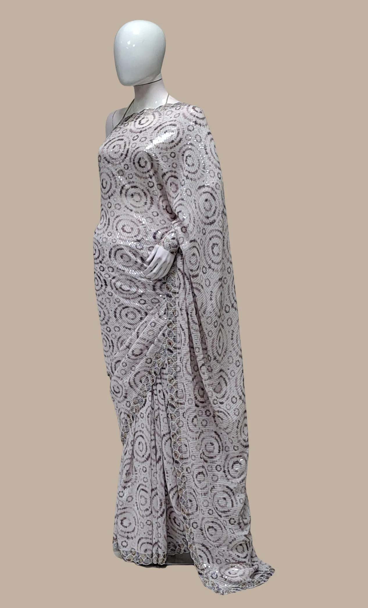 Light Mink Sequin Embroidered Sari