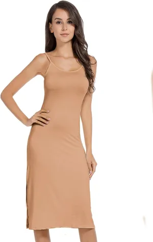 MANCYFIT Full Slip Dress for Women Spaghetti Strap Under Cami Slit Soft Sleeveless Nightgowns