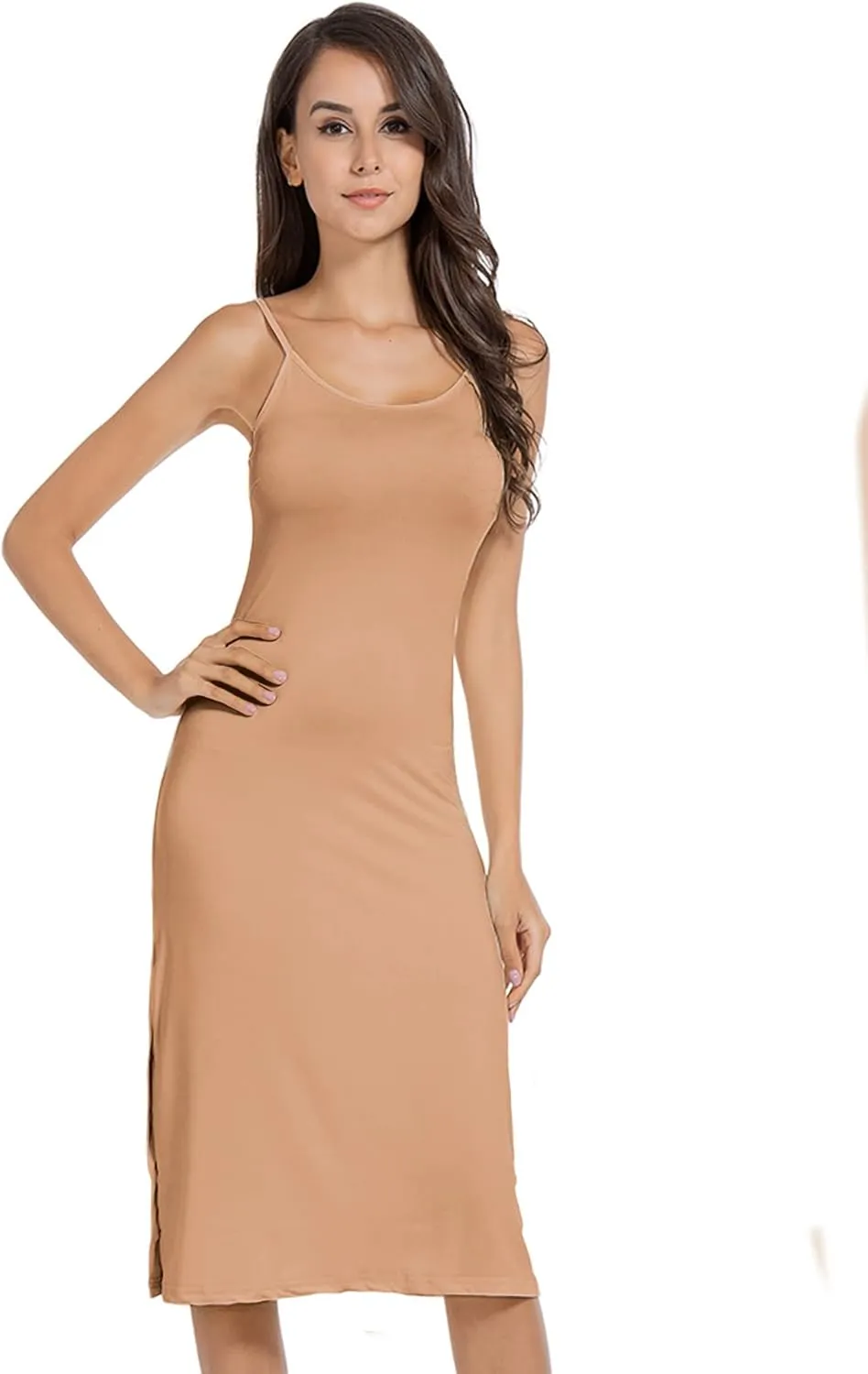MANCYFIT Full Slip Dress for Women Spaghetti Strap Under Cami Slit Soft Sleeveless Nightgowns