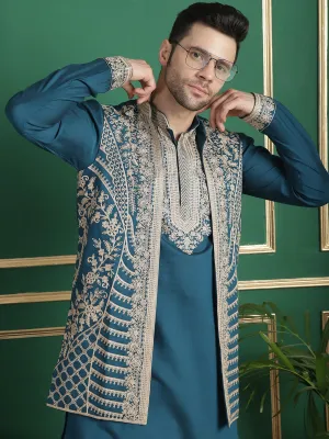 Men'S Embroidered Waistcoat And Kurta Pyjama