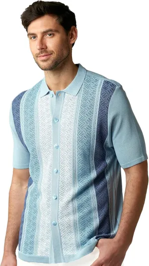 Mens Short Sleeve Knit Sports Shirt - Modern Polo Vintage Classics: Mlange Panel