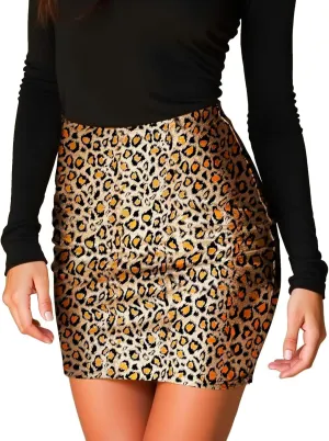 Metallic Skirt Animal Print, Women Short Bodycon Pencil Skort High Wasited Elastic Waistband Club Festival Bottoms