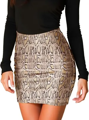 Metallic Skirt Animal Print, Women Short Bodycon Pencil Skort High Wasited Elastic Waistband Club Festival Bottoms