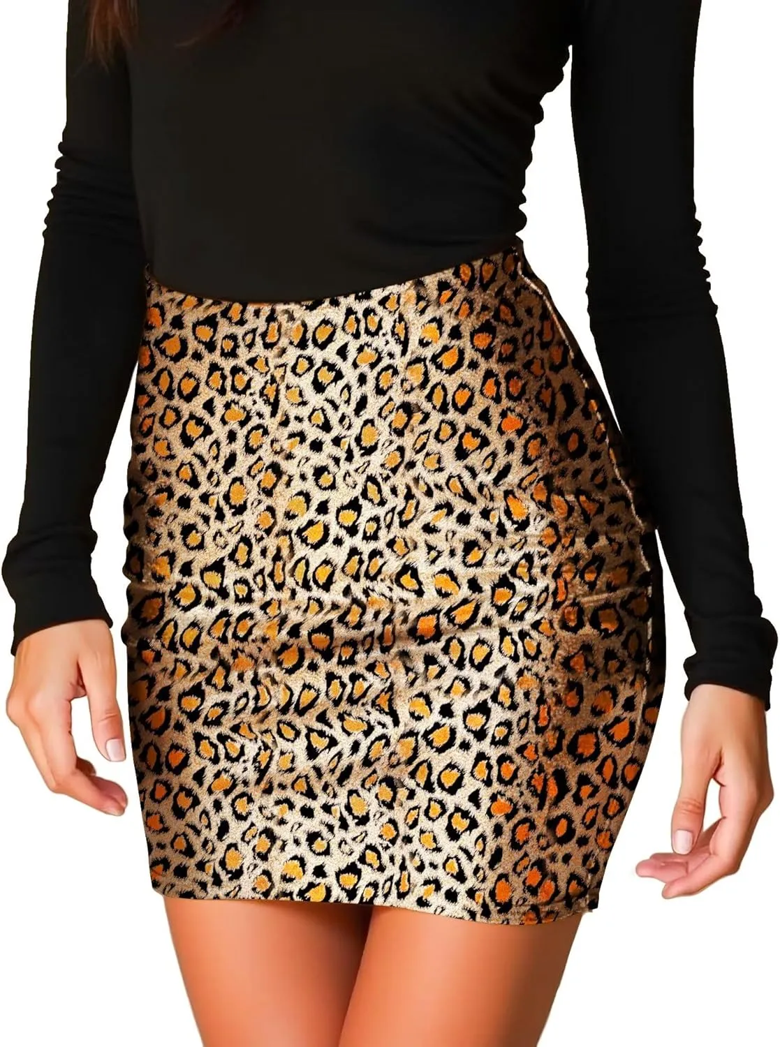 Metallic Skirt Animal Print, Women Short Bodycon Pencil Skort High Wasited Elastic Waistband Club Festival Bottoms