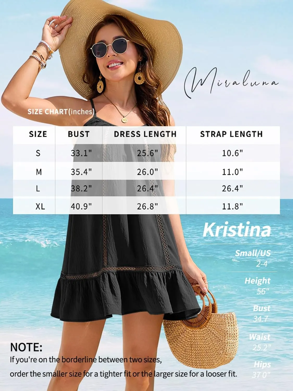MIRALUNA Women's Swimsuit Coverup Summer Beach Spaghetti Strap Sundress Casual Vacation Mini Tank Dress 2025