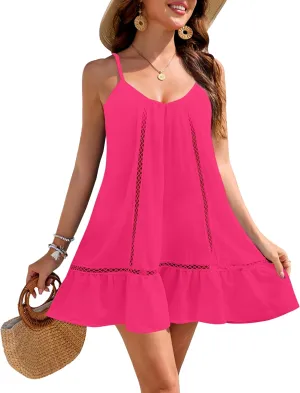 MIRALUNA Women's Swimsuit Coverup Summer Beach Spaghetti Strap Sundress Casual Vacation Mini Tank Dress 2025