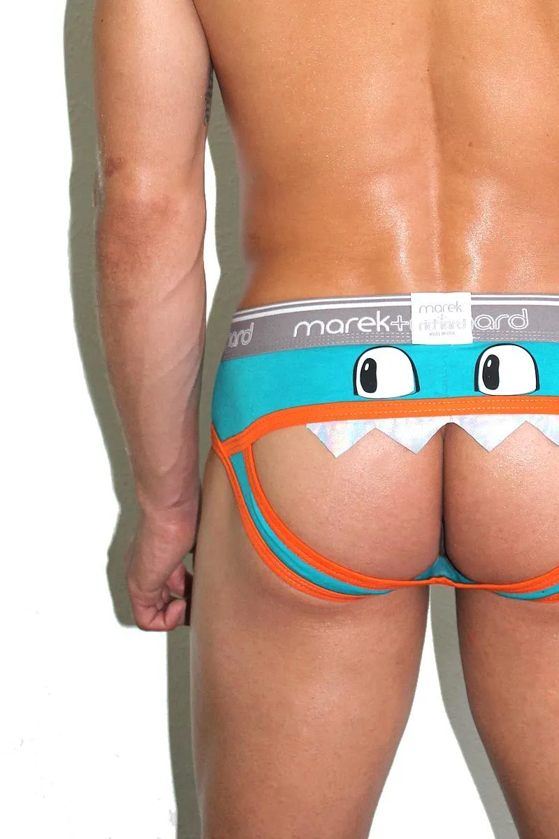 Monster Face Open Back Brief- Teal